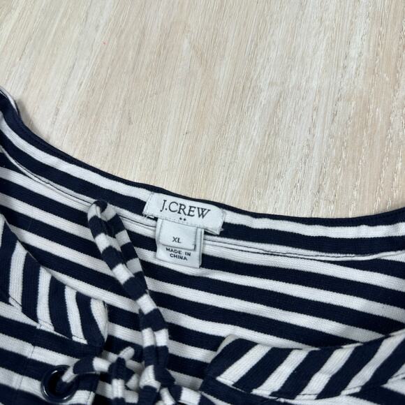 J Crew Navy White Stripe Lace Up T-Shirt Casual Nautical Short Sleeve Dress XL - Picture 9 of 16